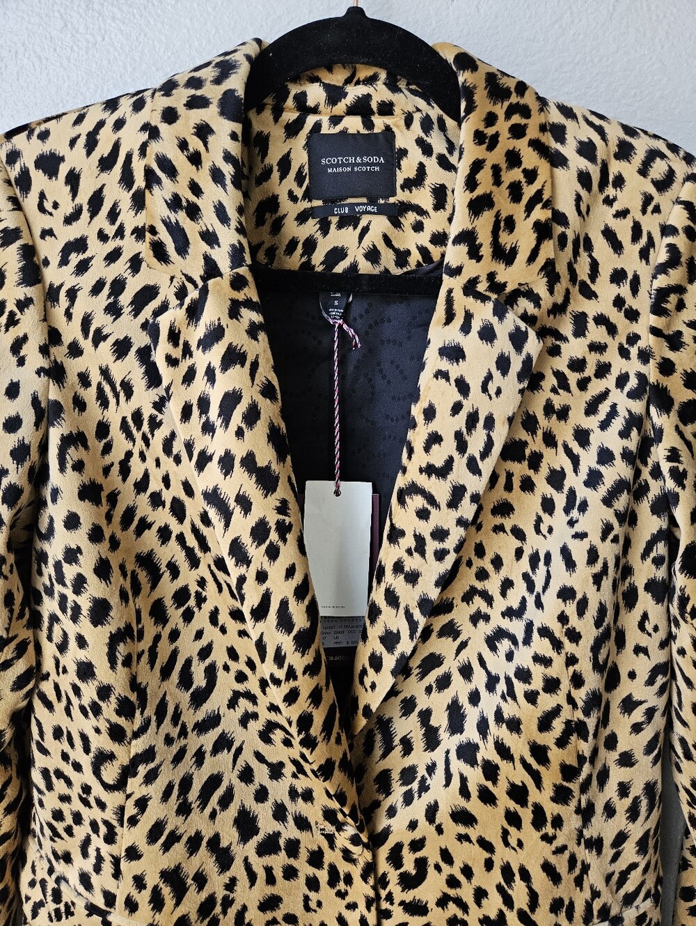 Scotch And Soda Tailored Velvet Animal Print Blazer Jacket Size Small In Leopard - Picture 2 of 10
